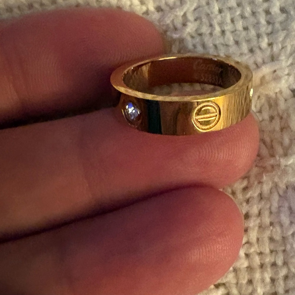 Gold Tone Ring with White Crystal Accents - Picture 2 of 4